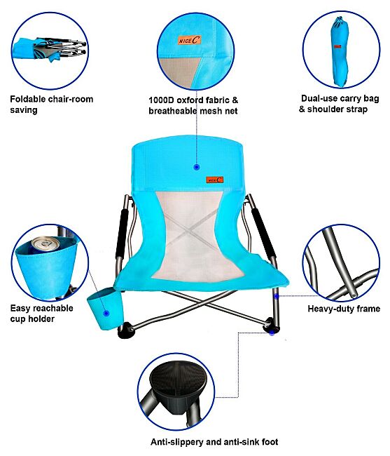 Merlinmall - Folding Beach Chair Cup Holder Portable Camping Ultralight ...